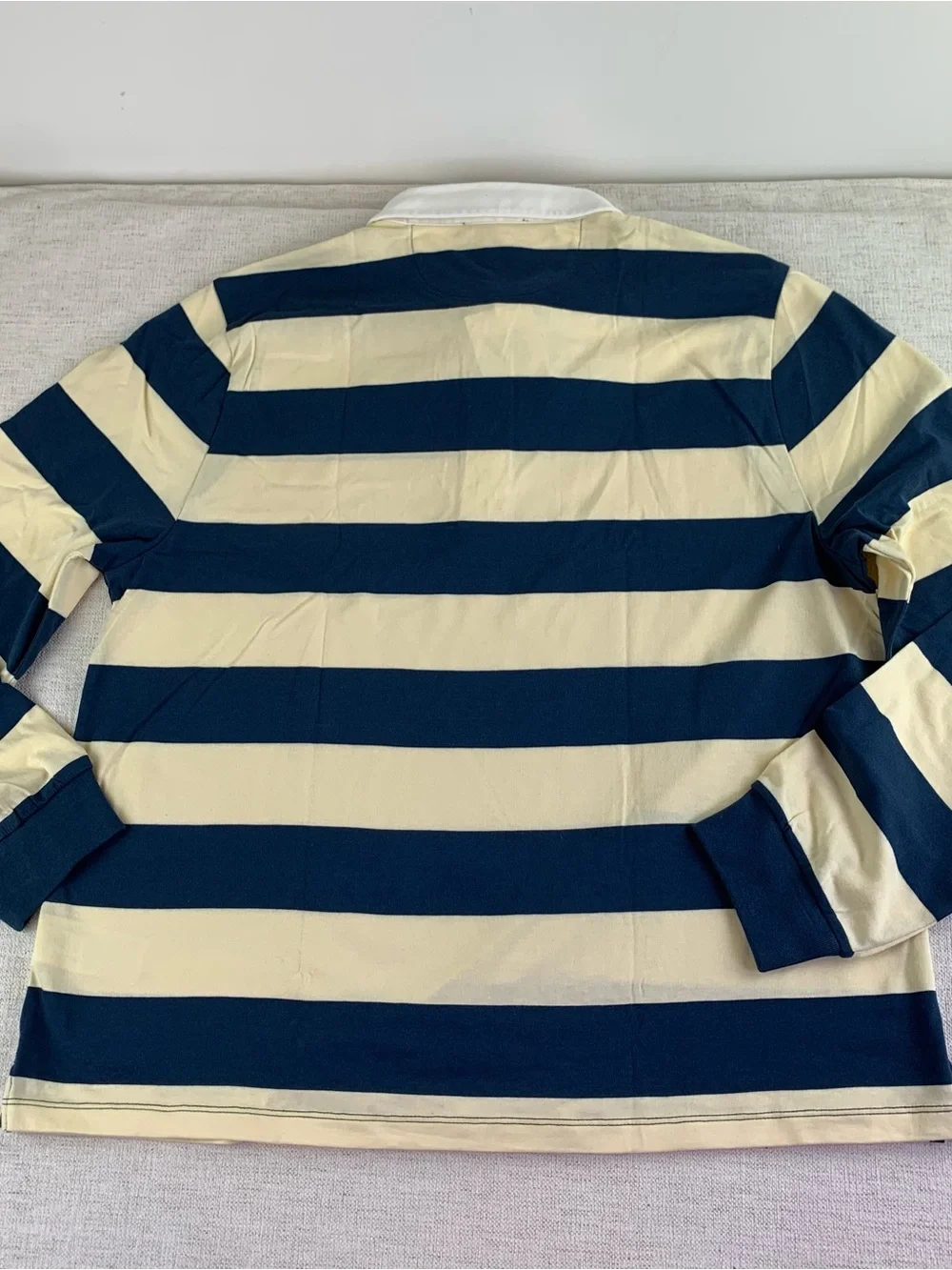 J Crew women's long sleeve Boyfriend jersey rugby shirt in stripe yellow navy